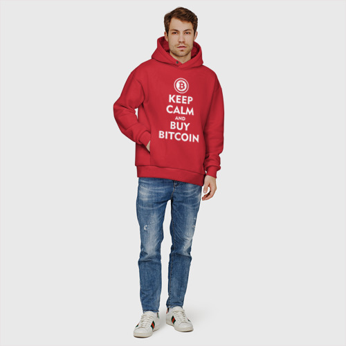 Мужское худи Oversize хлопок Keep Calm, цвет красный - фото 6