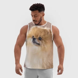 Мужская спортивная майка 3D Шпиц крупным планом - фото 2