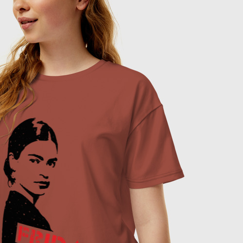 Женская футболка хлопок Oversize Фрида Кало, цвет кирпичный - фото 3