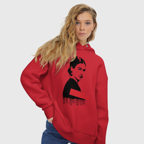 Женское худи Oversize хлопок Фрида Кало, цвет красный - фото 4