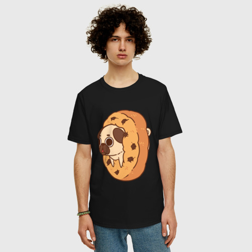 Мужская футболка хлопок Oversize Мопс-печанька, цвет черный - фото 3