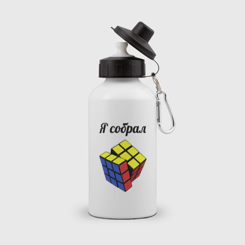 Бутылка спортивная с принтом Кубик рубика, вид спереди №1