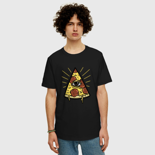 Мужская футболка хлопок Oversize Божественная пицца, цвет черный - фото 3