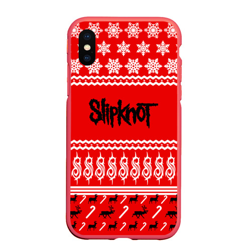 Чехол для iPhone XS Max матовый Праздничный Slipknot, цвет красный