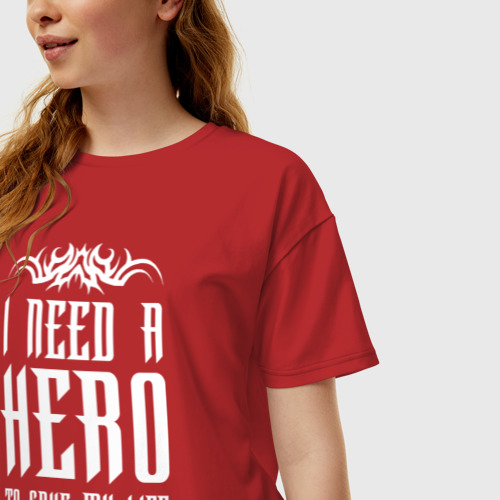 Женская футболка хлопок Oversize I Need a Hero, цвет красный - фото 3