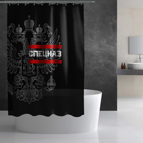 Штора 3D для ванной Спецназ белый герб РФ - фото 2