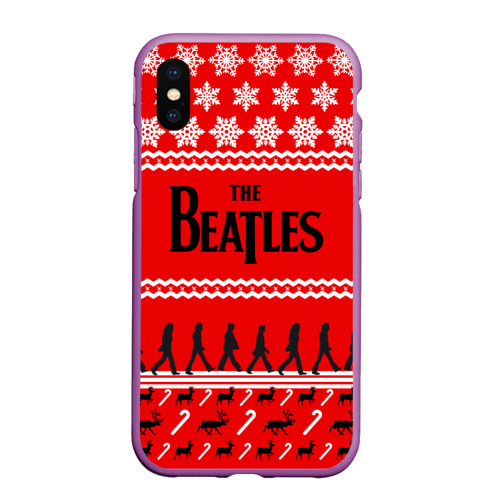 Чехол для iPhone XS Max матовый Праздничный The Beatles, цвет фиолетовый