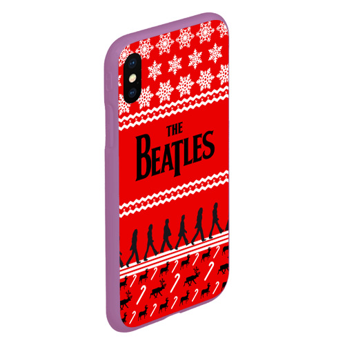 Чехол для iPhone XS Max матовый Праздничный The Beatles, цвет фиолетовый - фото 3