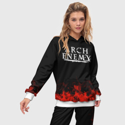 Костюм с принтом Arch Enemy для женщины, вид на модели спереди №2. Цвет основы: белый