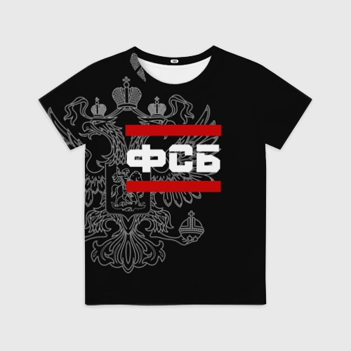 Детская футболка 3D с принтом ФСБ белый герб РФ, вид спереди #2