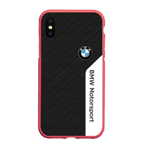 Чехол для iPhone XS Max матовый BMW carbon БМВ карбон, цвет красный