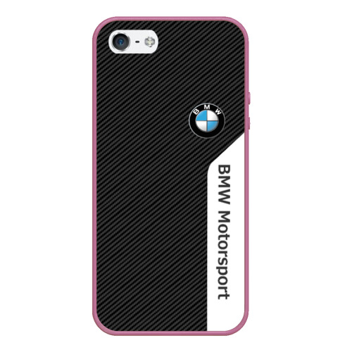 Чехол для iPhone 5/5S матовый BMW carbon БМВ карбон, цвет розовый