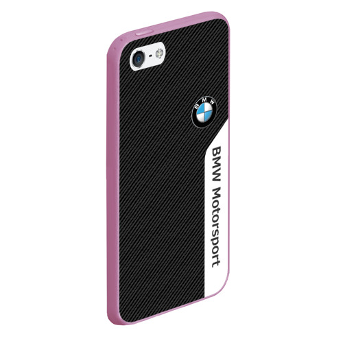 Чехол для iPhone 5/5S матовый BMW carbon БМВ карбон, цвет розовый - фото 3