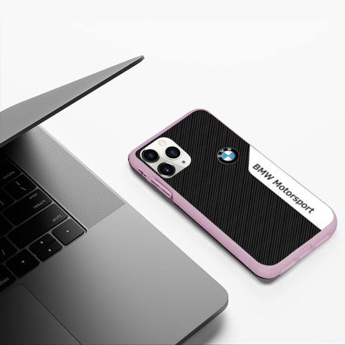 Чехол для iPhone 11 Pro матовый BMW carbon БМВ карбон, цвет розовый - фото 5