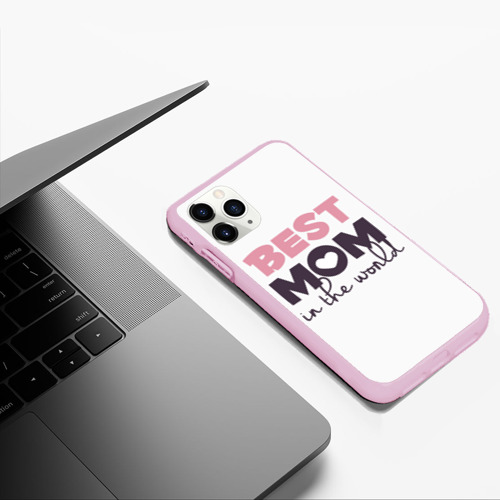 Чехол для iPhone 11 Pro Max матовый Лучшая мама в мире best mom IN the world, цвет розовый - фото 5