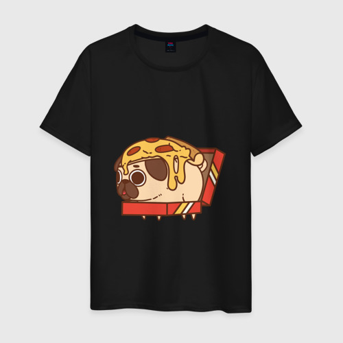 Мужская футболка хлопок мопс-пицца, цвет черный
