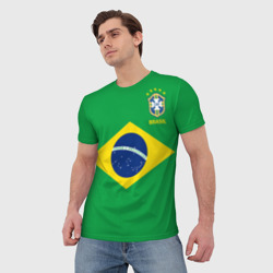 Футболка с принтом ФК Бразилия - флаг для женщины, вид на модели спереди №2. Цвет основы: белый