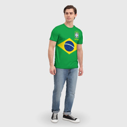 Футболка с принтом ФК Бразилия - флаг для мужчины, вид на модели спереди №3. Цвет основы: белый