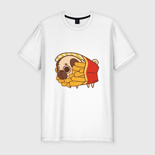 Мужская приталенная футболка из хлопка с принтом Мопс-фри, вид спереди №1