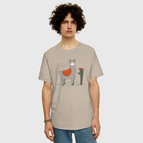 Мужская футболка хлопок Oversize alpaca-llama, цвет миндальный - фото 3