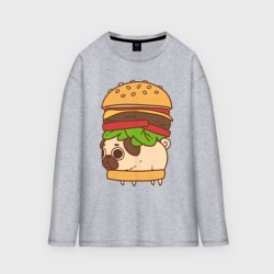 Женский лонгслив oversize хлопок Мопс-бургер