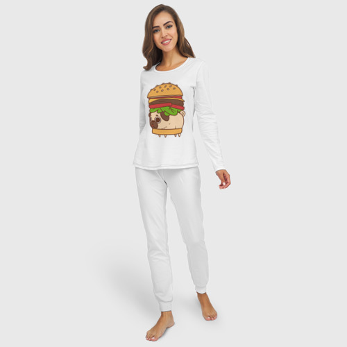 Женская пижама с лонгсливом хлопок Мопс-бургер, цвет белый - фото 3