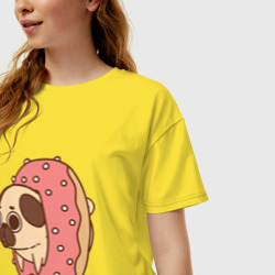 Женская футболка хлопок Oversize Мопс-пончик - фото 2
