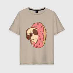 Женская футболка хлопок Oversize Мопс-пончик