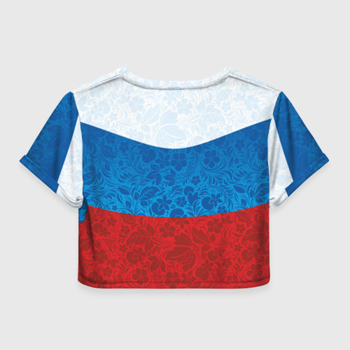 Женская футболка Crop-top 3D Россия хохлома триколор, цвет 3D печать - фото 2