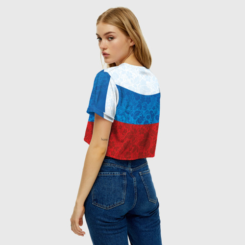 Женская футболка Crop-top 3D Россия хохлома триколор, цвет 3D печать - фото 5