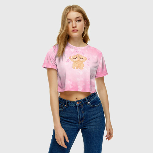 Женская футболка Crop-top 3D Мишки, цвет 3D печать - фото 4
