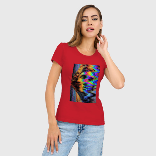 Женская футболка хлопок Slim Pixel glitch wave art David statue, цвет красный - фото 3