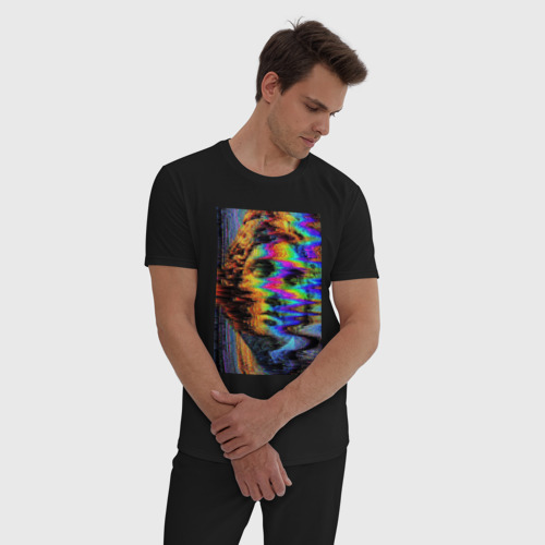 Мужская пижама хлопок Pixel glitch wave art David statue, цвет черный - фото 3