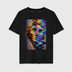 Женская футболка хлопок Oversize Pixel glitch wave art David statue