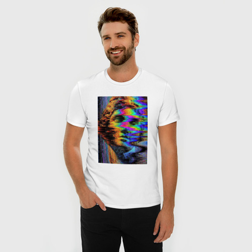 Мужская футболка хлопок Slim Pixel glitch wave art David statue - фото 3