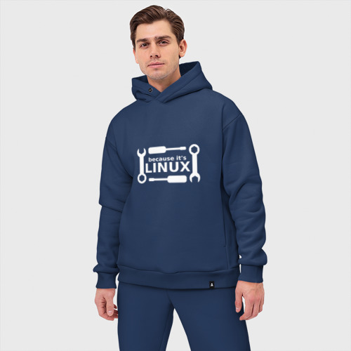 Мужской костюм oversize хлопок Потому что это Linux, цвет темно-синий - фото 3
