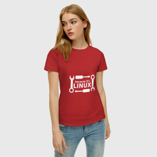 Женская футболка хлопок Потому что это Linux, цвет красный - фото 3