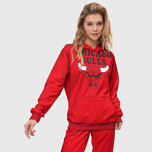 Женский костюм с толстовкой 3D Chicago Bulls, цвет красный - фото 3