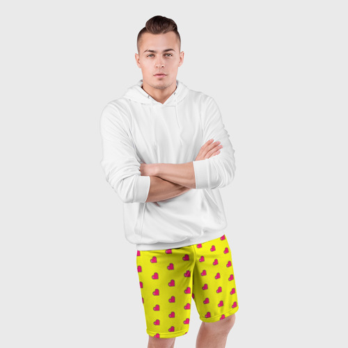 Мужские шорты спортивные Love 8 bit yellow, цвет 3D печать - фото 5