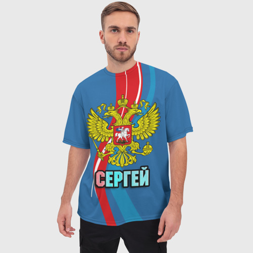 Мужская футболка oversize 3D Герб Сергей, цвет 3D печать - фото 3