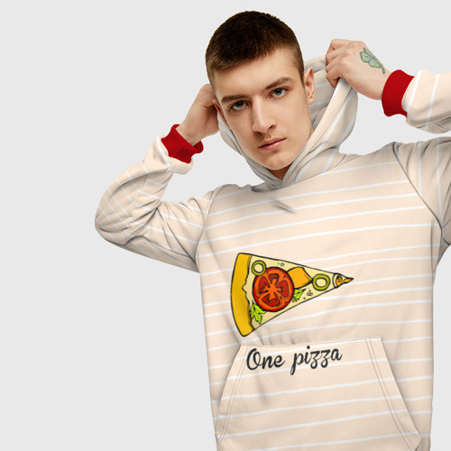 Мужская толстовка 3D One Love, One Pizza, цвет красный - фото 5
