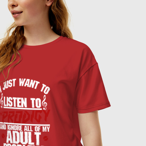 Женская футболка хлопок Oversize Я прост хочу слушать Prodigy, цвет красный - фото 3