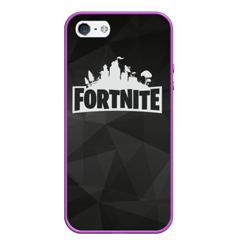 Чехол для iPhone 5/5S матовый Fortnite Black Abstract, цвет фиолетовый