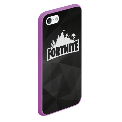 Чехол для iPhone 5/5S матовый Fortnite Black Abstract, цвет фиолетовый - фото 3