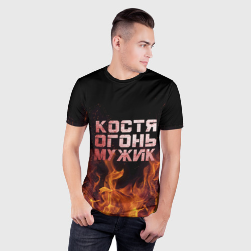 Мужская футболка 3D Slim Костя огонь мужик - фото 3