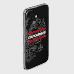 Чехол для iPhone 16 силиконовый с защитой камеры Полковник, белый герб РФ - фото 2