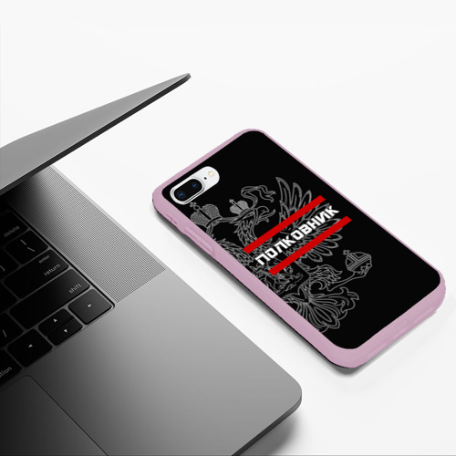 Чехол для iPhone 7Plus/8 Plus матовый Полковник, белый герб РФ, цвет розовый - фото 5