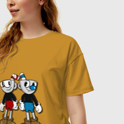 Женская футболка хлопок Oversize Cuphead/Mugman - фото 2