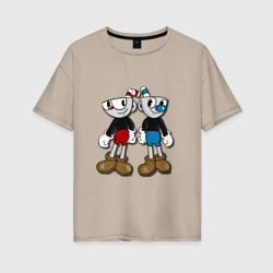 Женская футболка хлопок Oversize Cuphead/Mugman