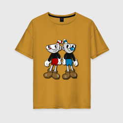 Женская футболка хлопок Oversize Cuphead/Mugman